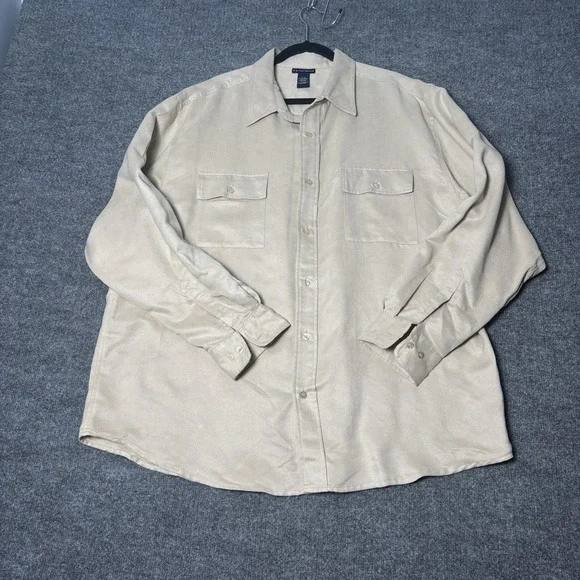 Knightsbridge Men's Satin Button Up Shirt XL Champagne Two Pocket Long Sleeve - Picture 3 of 15